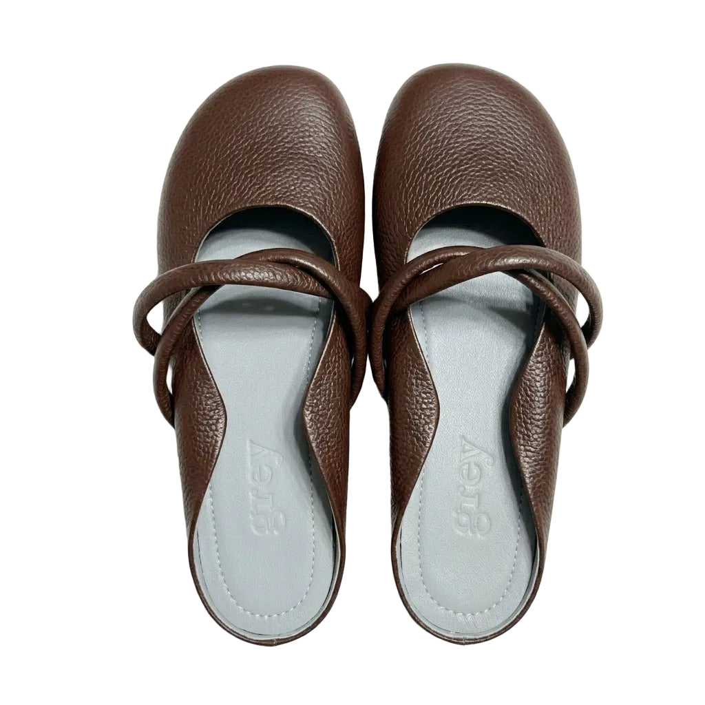 Mamiko Pebbled Leather Mules (Amber Brown) | Pre-Order closes on 30.10.26