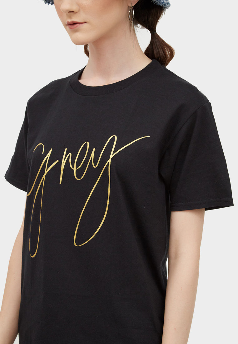 Unisex Black Grey Signature Tee (Gold Fonts) - Free Shipping!