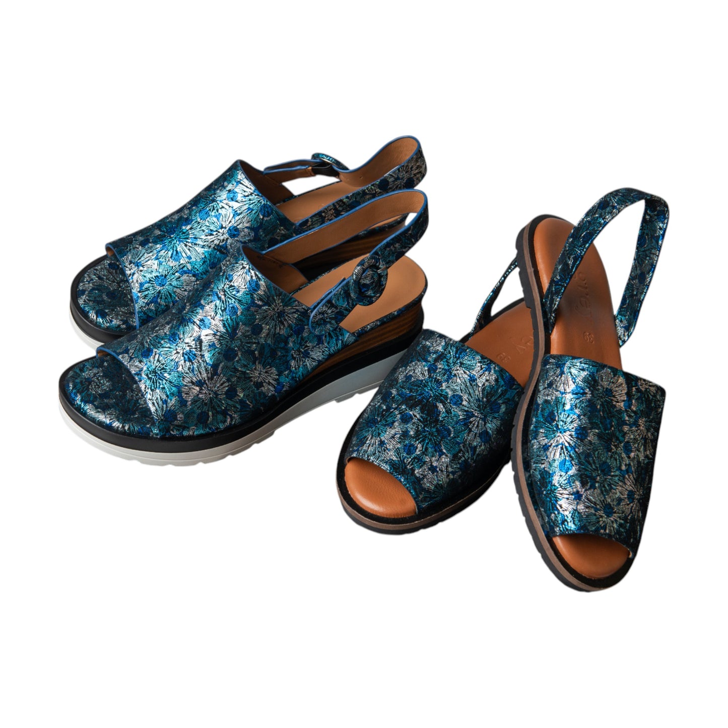 Ankle Sling Back Juliette Platform Wedge in Floral Royal Bloom