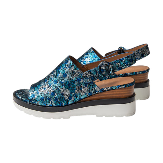 Ankle Sling Back Juliette Platform Wedge in Floral Royal Bloom
