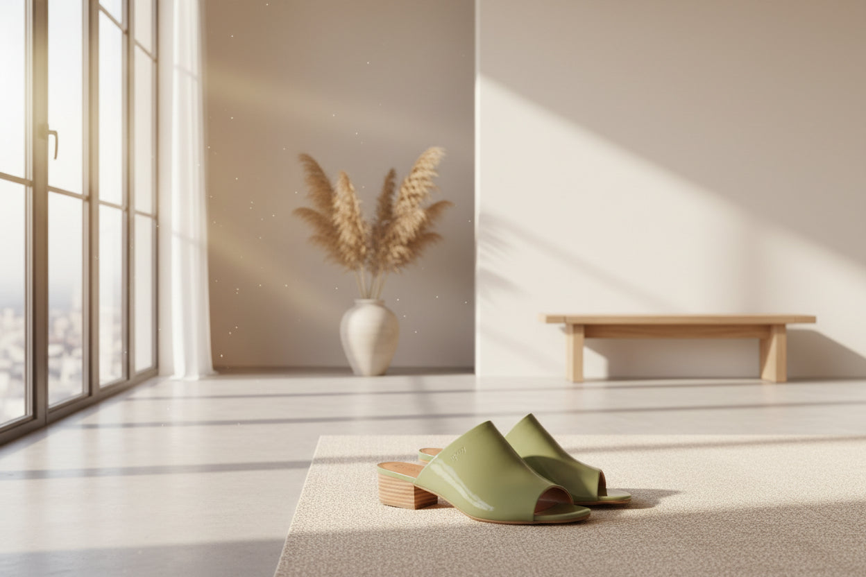 Low Heeled Mule Sandals (Heidi - Moss)