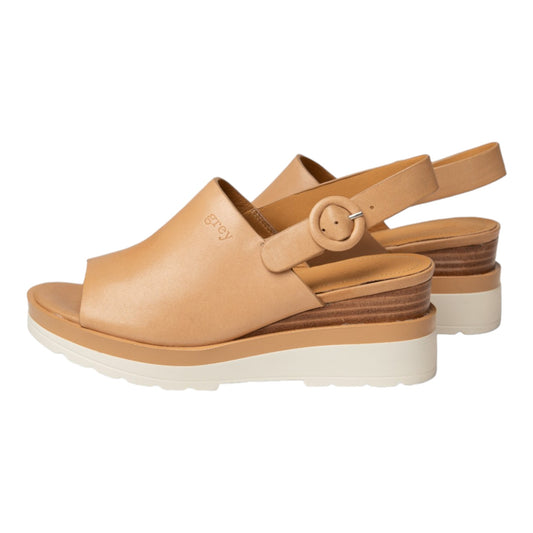 Ankle Sling Back Juliette Platform Wedge in Tan