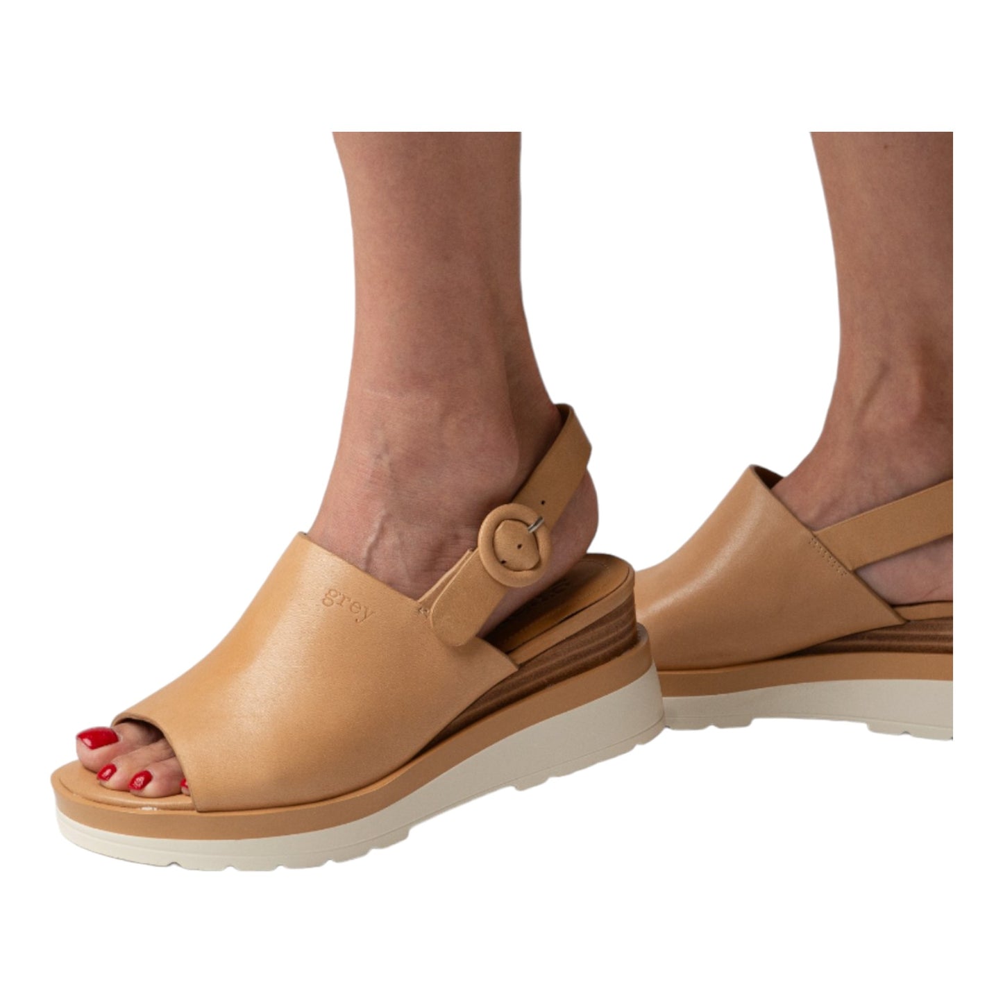 Ankle Sling Back Juliette Platform Wedge in Tan