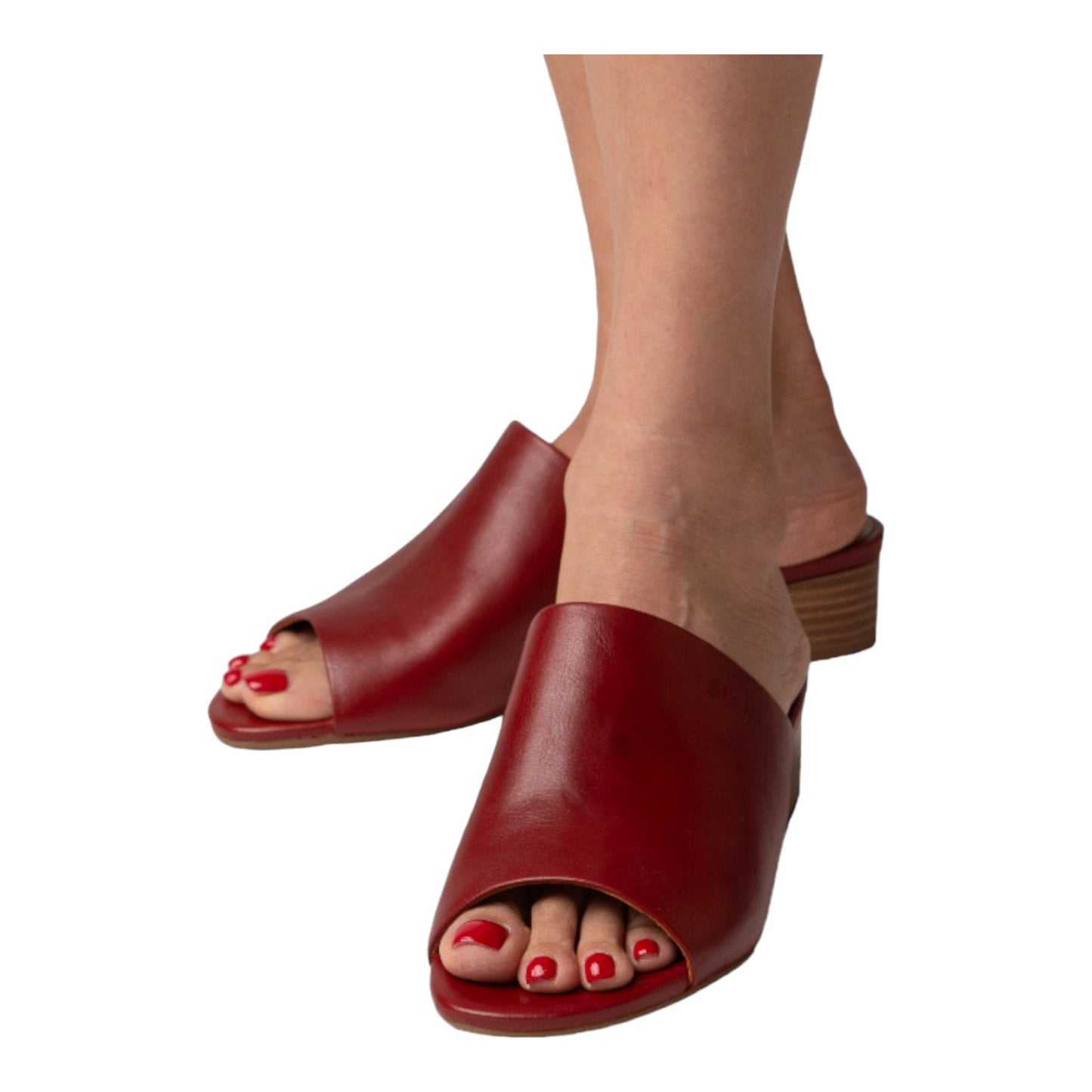 Low Heeled Mule Sandals (Red)
