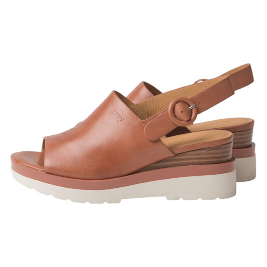 Ankle Sling Back Juliette Platform Wedge in Brandy