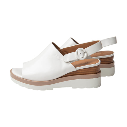 Ankle Sling Back Juliette Platform Wedge in White Frost