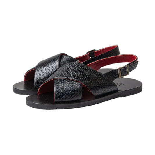 Cross Sandals in Black Animal Prints (Amazon Odette)