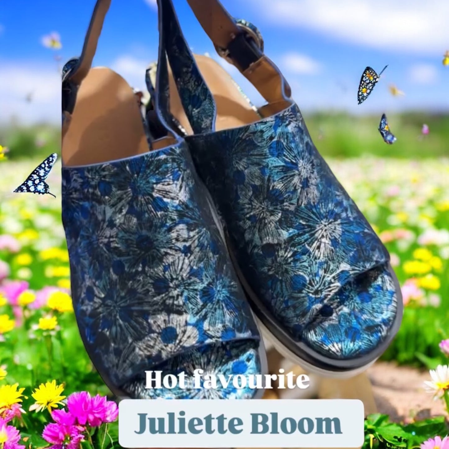 Ankle Sling Back Platform Wedge (Juliette - Royal Bloom)