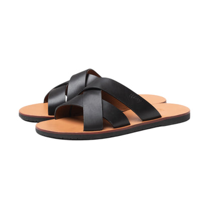 Leadon Leather Slip-On Slides in Black - Grey by Ortenhill