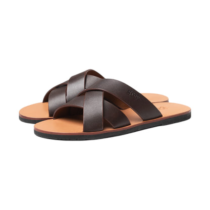 Leadon Leather Slip-On Slides in Oak - Grey by Ortenhill
