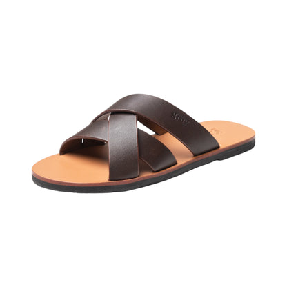 Leadon Leather Slip-On Slides in Oak - Grey by Ortenhill