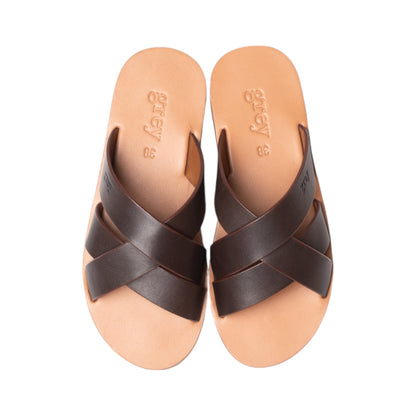 Leadon Leather Slip-On Slides in Oak - Grey by Ortenhill
