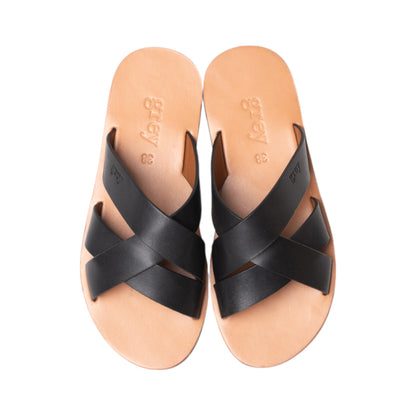 Leadon Leather Slip-On Slides in Black - Grey by Ortenhill