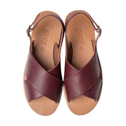 Cross Leather Sandals - Mria / Mrynn (Mahogany - X)