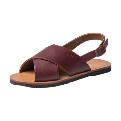 Cross Leather Sandals - Mria / Mrynn (Mahogany - X)