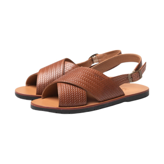 Cross Sandals in Arden Weave (Marron)