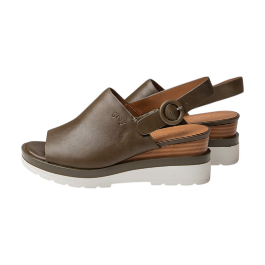 Ankle Sling Back Juliette Platform Wedge in Military