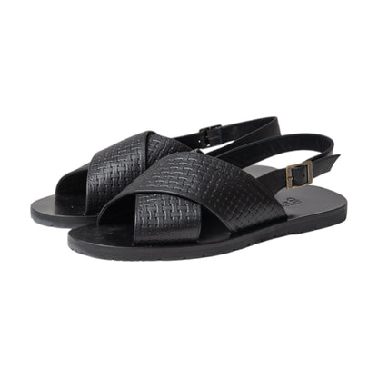 Grey By Ortenhill Cross Textured Leather Sandals - October Weave (Black - X)