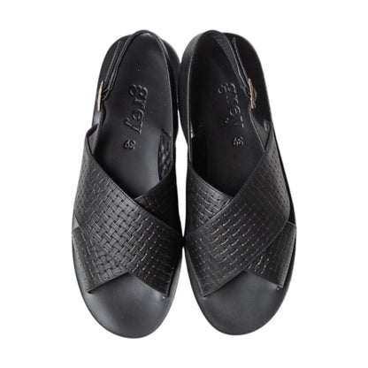 Grey By Ortenhill Cross Textured Leather Sandals - October Weave (Black - X)