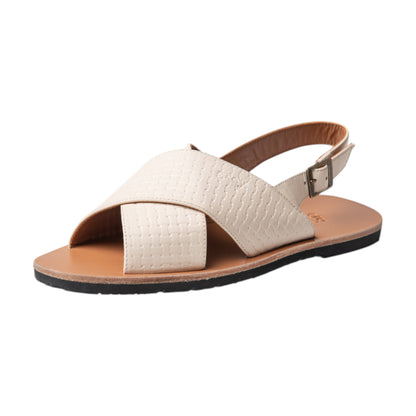 Grey By Ortenhill Cross Textured Leather Sandals - October Weave (Cashmere - X)