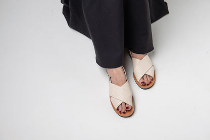 Grey By Ortenhill Cross Textured Leather Sandals - October Weave (Cashmere - X)