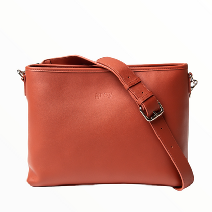 Montanna Unisex Leather Shoulder Bag - Auburn Brown - Grey by Ortenhill