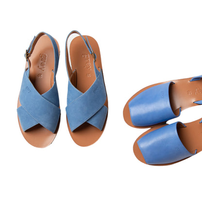 Cross Sandals in Bea / Blu (Beach Blue) - Grey by Ortenhill