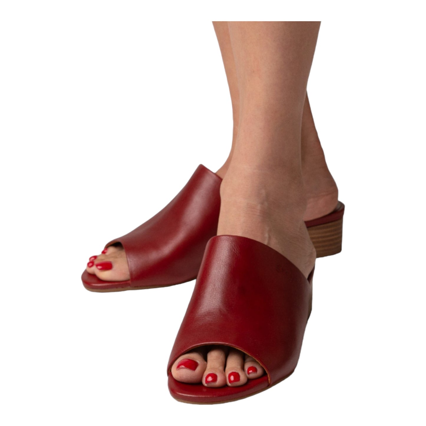 Low Heeled Mule Sandals (Heidi - Red)