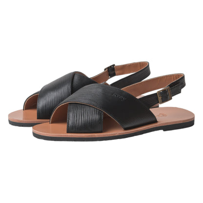 Grey By Ortenhill Cross Textured Leather Sandals - Undrey (Textured Black - X)