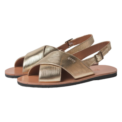 Grey By Ortenhill Cross Textured Leather Sandals - Undrey (Gold - X)
