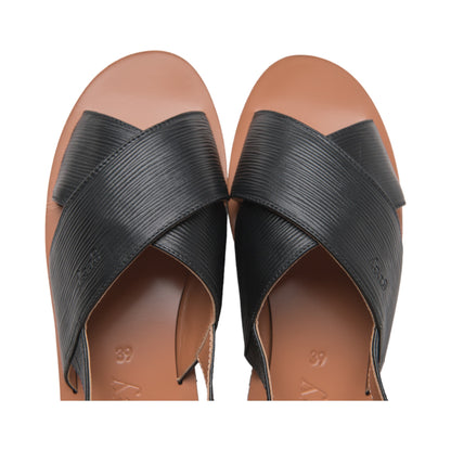 Grey By Ortenhill Cross Textured Leather Sandals - Undrey (Textured Black - X)