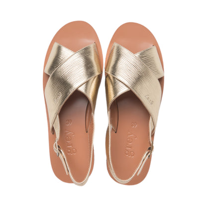 Grey By Ortenhill Cross Textured Leather Sandals - Undrey (Gold - X)