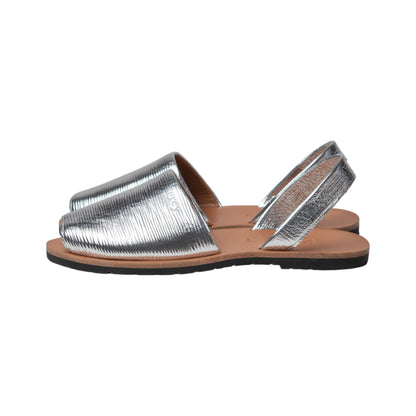 Metallics Textured Leather Sandals - Textured Silver (Una)