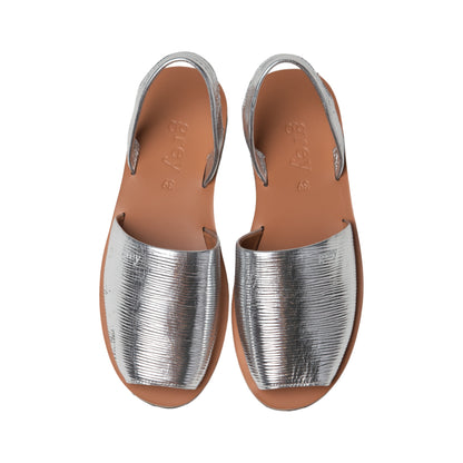 Metallics Textured Leather Sandals - Textured Silver (Una)