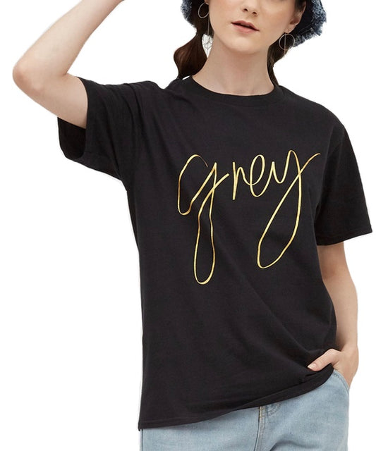 Black Grey Signature Tee (Gold Fonts) - Free Shipping! - greyortenhill