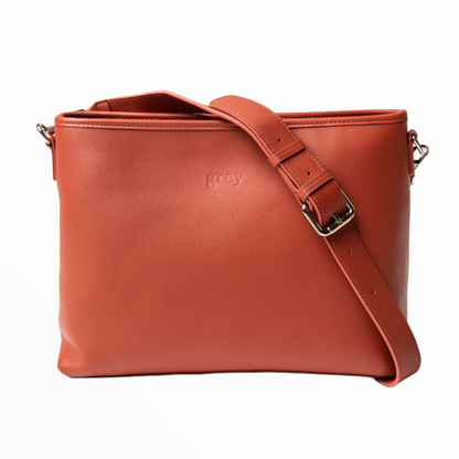 Montanna Unisex Leather Shoulder Bag - Auburn Brown - Grey by Ortenhill