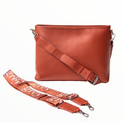 Montanna Unisex Leather Shoulder Bag - Auburn Brown - Grey by Ortenhill