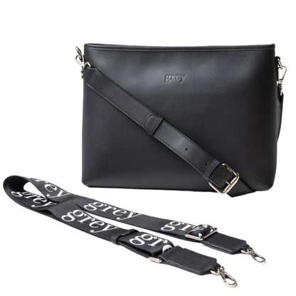 Montanna Unisex Leather Shoulder Bag - Black - Grey by Ortenhill
