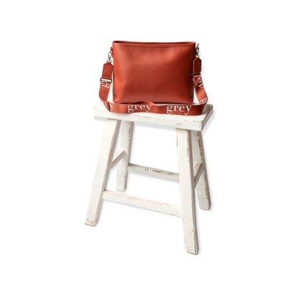 Montanna Unisex Leather Shoulder Bag - Auburn Brown - Grey by Ortenhill